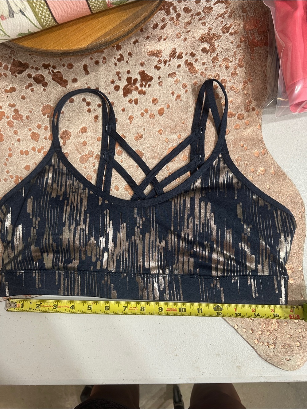 NWOT JoyLab navy Bralette with Metallic silver Brushstroke Print